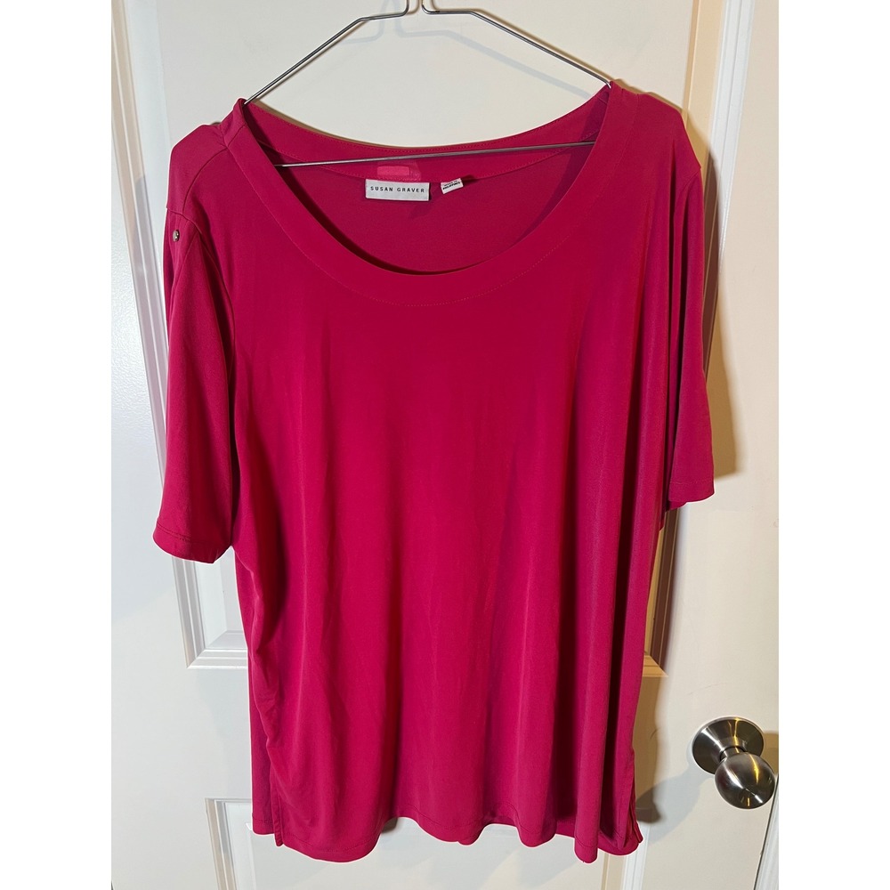 Susan Graver Womens Top Button Sleeve Detail Pink XLP